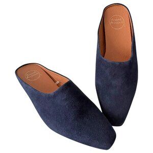 Andre Assous Norma Featherlite Navy Suede Demi Wedge Mules
